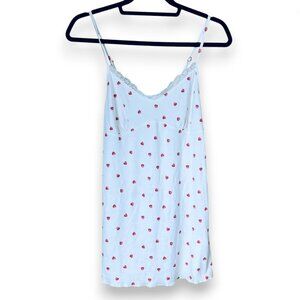 Forever 21 Babydoll‎ Mini Slip Dress Womens Small White Red Heart Print Lace Y2K